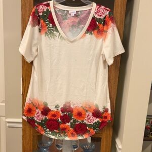 Floral V-Neck Women’s Top - White and Red
